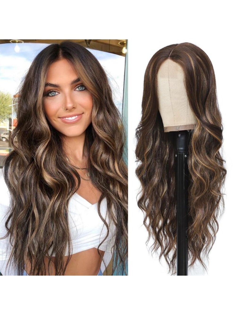 26 Inch Women's Brown Long Wavy Curly Hair Wig Halloween Cosplay